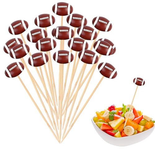OMIGA American Football Zahnstocher 60 Stück Party Deko Cocktailspieße Burger Spieße 12 cm Länge Football Style Cocktail Spieße für Party-Dekoration Burger Obst Snack Deko
