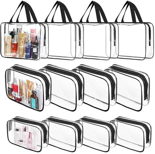 GBACHOOSE 12 Stück Kosmetiktasche, Kulturbeutel Transparent Make Up Tasche, Transparente Tasche, wasserdichte PVC Kosmetikbeutel für Familie, Reisen, Aufbewahrung von Spielzeug (Groß, Mittel, Klein)
