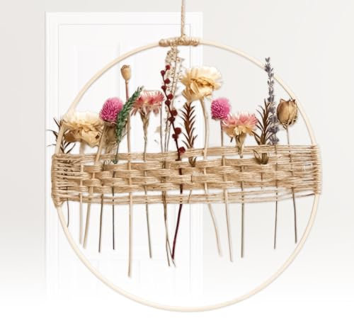 Trockenblumen Kranz, 25cm Türkranz Trockenblumen, Trockenblumenkranz, Künstliche Türkranz Deko, Türkranz Personalisiert, Ideal für Haustür Wand Fenster Festival Bauernhaus Terrasse Garten Dekor
