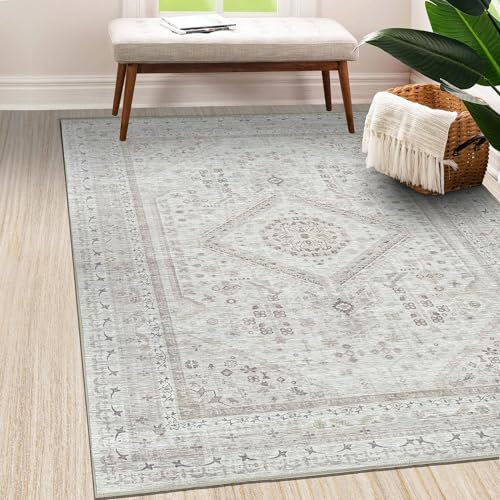 Vernal Senglea Teppich, maschinenwaschbar, fusselfrei, rutschfest, für Wohnzimmer, Schlafzimmer, Esszimmer, Flur, Küche, haustierfreundlich, Beige, Taupe, Creme, 170 cm x 240 cm