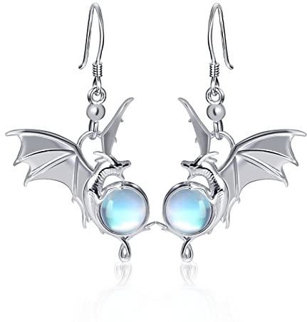 Qings Drachen Ohrringe Damen 925 Sterling Silber Dragon Tiere Baumeln Tropfen Ohrringe für Herren Mädchen