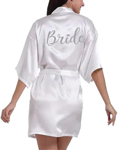 Yeuyyben Robe de mariée courte en satin violet pour mère du marié, Mariée blanche, XXL