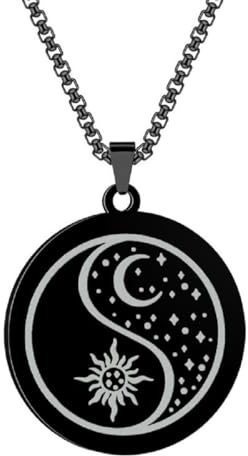 Caiduoduo Edelstahl Yin Yang Bagua Tai Chi Sonne Mond Stern Halskette Anhänger Geeignet für Männer und Frauen Retro I Ging Amulett Schmuck