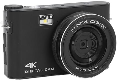 Kleine Digitalkamera für Kinder, FHD 1080P Kompaktkameras mit 18 fachem Zoom, 64 MP 4K Vlogging Kamera, Tragbar für Teenager, Jungen, Mädchen, Senioren (Black)
