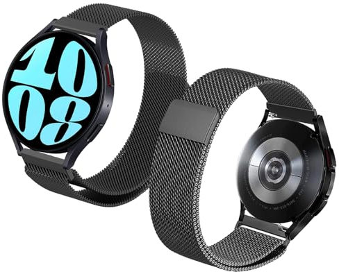 Haofun Correas compatible con Samsung Galaxy Watch FE/7/6/5/4 20mm para Mujer Hombre, Correa de Metal Ajustable de Acero Inoxidable Reloj Pulsera de Repuesto Correa - Negro