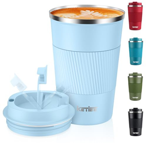 KETIEE Kaffeebecher to go,380ml Thermobecher Kaffee-to-go,Kaffeebecher Thermo,Doppelwandig Reisebecher Travel Mug,Vakuum Isolierbecher mit auslaufsicherem Deckel für Kaffee und Tee,Himmelblau