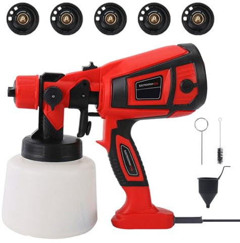 Paint Sprayer, 650W Paint Spray Gun with 5 Nozzles and 3 Patterns, 900ML Container Fence Paint Sprayer for Walls, Ceilings, Fence, Cabinet & Crafts