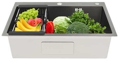 Lavello in acciaio inox, 68 x 45 x 20 cm, Lavabo Sottopiano, Lavello da cucina ad angolo, Doppio Lavello da cucina in acciaio inox con scolapiatti