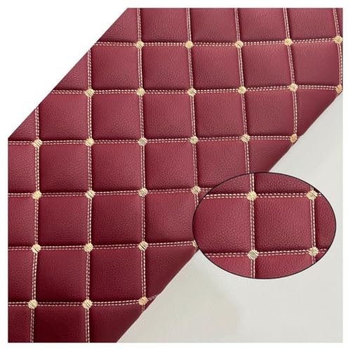 Kunstleder Gesteppt Kaschiert Meterware 160cm ×100cm, Leder Polsterstoff Stoff für Schrank Ledertasche Autositz Sofa Möbel Repara, Schwarz (rote Linie)(Wine red,1.6x5m)