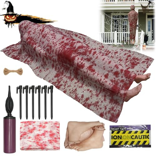 Coffee Life Plus®Halloween Leiche,Leichen Requisiten,gruselige gefälschte Leiche Requisiten,Requisiten für Tote Opfer,Halloween Deko Outdoor Garten Aufblasbar Gefälschte Leiche (mit Beinen)