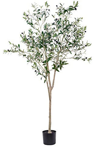 LUWENER Albero di ulivo artificiale da 1,8 m, pianta finta con foglie realistiche, grande albero finto per interni in vaso, decorazione per casa, ufficio, esterno