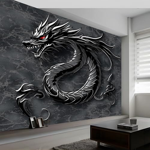 Papier Peint Panoramique Dragons Animaux, 3D Peinte Dragon de Jeu de Style Graffiti Intissé Murale, 350 x 256 cm (L x H) Photo Murale pour Salon Chambre d'enfants Restaurant Décoration Murale