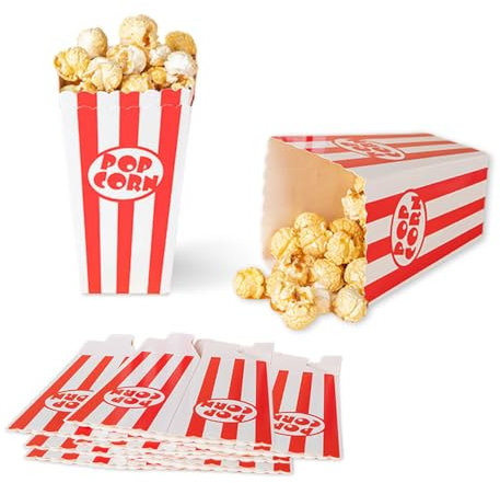 Bieiyhe 30 Pièces Boîte Pop Corn, Cornet en Papier, Gobelet à Rayures, Conteneur à Bonbons pour Collation, Fête, Mariage