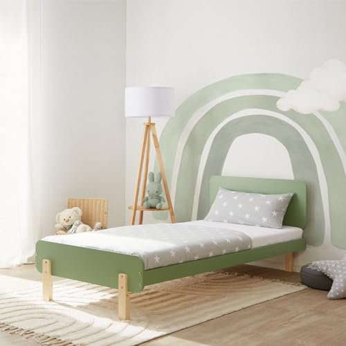 Homestyle4u 2805, Kinderbett 90x200 mit Matratze Lattenrost Holzbett für Kinder Jugendbett Einzelbett Kiefer Holz Grün
