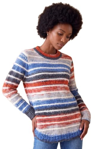 Roman Fluffy Yarn Jumper for Women UK Ladies Thick Sweater Warm Cosy Chunky Knitted Pullover Winter Furry Casual Smart Textured Everyday Cuddly Soft Knitwear - Denim Red - Size 16