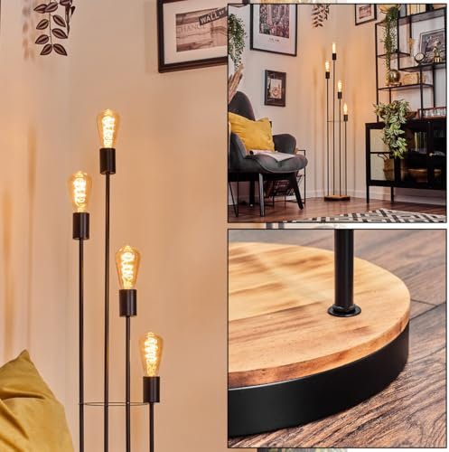 HOFSTEIN Stehleuchte Limmingen, Stehlampe aus Metall/Holz in Schwarz/Holz dunkel, moderne Leuchte im Retro/Vintage-Design mit Fußschhalter, 141 cm, E27, Wohnzimmer, Schlafzimmer, Esszimmer, Büro