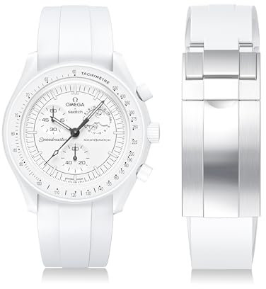 Uhrenarmband für Moonswatch, zuschneidbar, keine Lücken, Silikonband für Omega X Swatch Speedmaster Moonswatch 20 mm weiche gebogenes Ersatzband für Swatch Omega, Herren und Damen (Weiß)