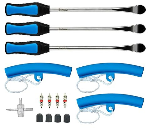 ZERINT 11.5 Tyre Spoon Dirt Bike Tyre Changer Spoons Tool Tyre Spoon Lever Iron Tool Kit for Motorcycle ATV Lawn Mower (3 Tyre Spoons + 3 Rim Protectors + 4 Valve Cores + 4 Valves Stem Caps +1 Valve)