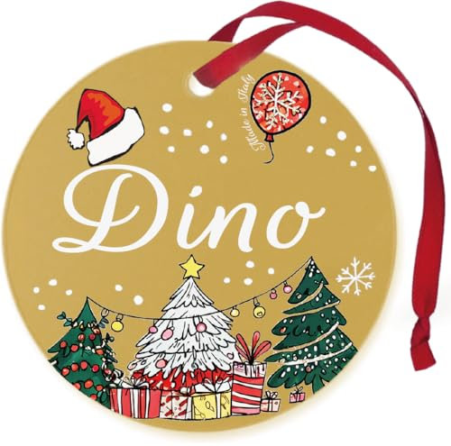 Personalisierte Weihnachtskugel mit Namen Dino, 100 % italienische Weihnachtsdekoration, goldfarben, 8 cm (Gold, Dino)