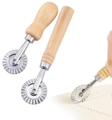 2 Pièces Roulette Coupe Pate Patisserie, Roulette a Pate Avec Long et Court Manche,Rouleau à Pâtisserie Roue à Pâtisserie Ondulée, Roue à Pâtisserie Cutter Ravioli Crimp Cutter,Accessoires de Cuisine