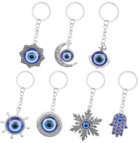 ChauLanBow 7 Stück SchlüSselanhänger Augen, Evil Eye Schlüsselanhänger, Nazar BoncukSchlüsselanhänger, Türkisches Auge Keychian, NazarAuge Anhänger, Blaue Böse Auge für Geldbörsenanhänger und Amulett