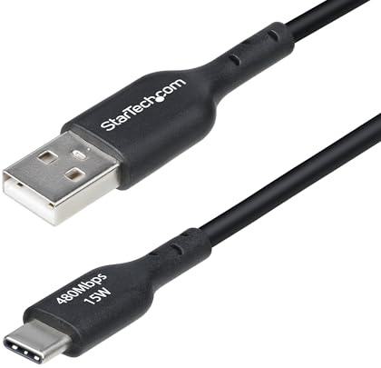 StarTech 3m USB-A auf USB-C Ladekabel, 3A, USB 2.0, Schwarz (USB2AC3MNC) | USB-A auf Typ-C Schnellladekabel, Datenübertragung, Vernickelte Stecker, Aluminiumgeflecht