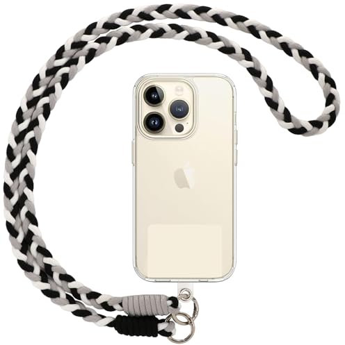 Votvloay Cordino per Cellulare Telefono Universale,Adatto a Tutti Gli Smartphone, Rimovibile Cordino da Collo Nylon Catena Collana Tracolla con Toppa di Fissaggio - Grigio,Bianco,Nero