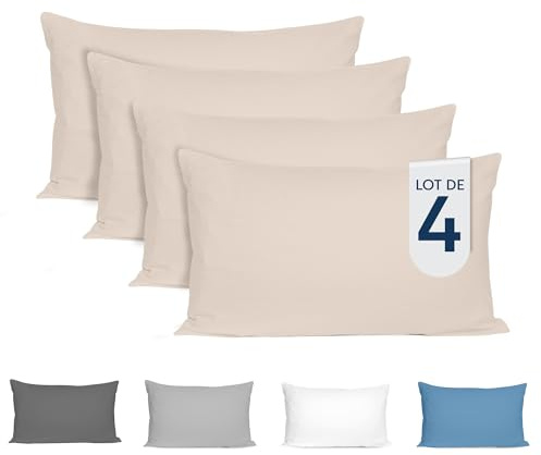 Dreamzie Kissenbezug 40x80 (4er Set) - 100% Jersey Baumwolle 150 g/qm Kissenbezüge - Beige - Für Kissen 40 x 80 cm - Kissenhülle - Kissenbezug - Resistent und Hypoallergen - Zertifiziert Oeko-Tex