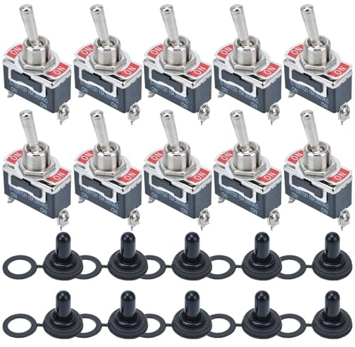 10 interruttori a levetta in metallo, 15 A, 250 V, 20 A, 125 V, SPST a 2 poli on/off, SPDT a 3 poli on/off, un interruttore a bilanciere ad alte prestazioni con tappo di protezione impermeabile (1121