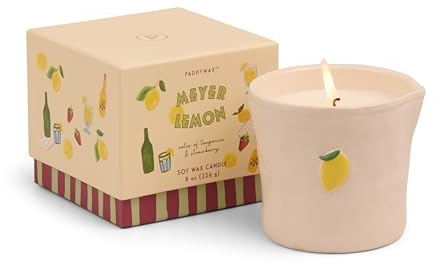 Paddywax Bistro Meyer Lemon Scented Candle | 226g | Reusable Ceramic Pot | Tangerine & Strawberry Notes