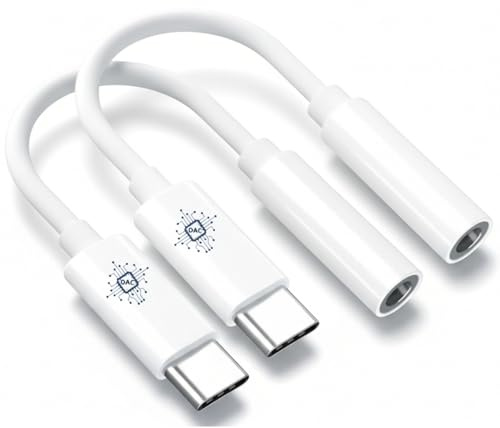 Adaptateur USB C Jack 3,5mm, DAC Hi-Fi, Smartphones, Tablettes (Lot de 2) | Puce DAC Hi-Fi intégrée pour un son numérique de haute qualité, Plug & Play, compatible tous appareils USB-C