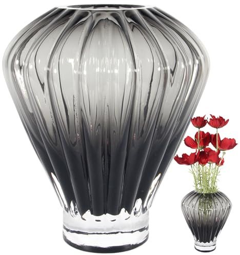 Vase en Verre Moderne – Vase Décoratif Entièrement Fabriqué à la Main pour Fleurs, Tulipes, Roses – Idéal pour Salon, Chambre, Table ou Mariage – Déco Maison Élégante – Noir