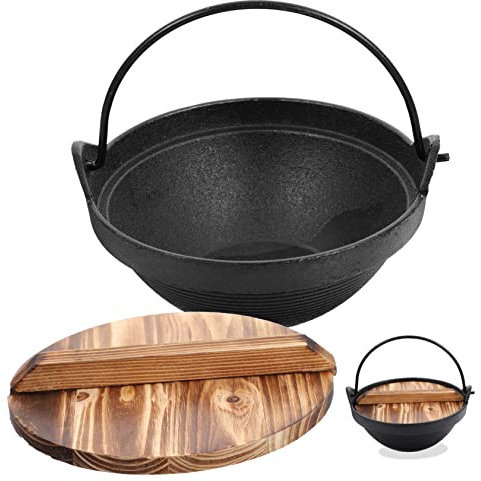 MOTHNUR Eiserner Suppentopf Zum Hängen Antihaft-kochgeschirr Mit Dicker Holzabdeckung Rissfest Und Hitzebeständig Für Outdoor-kocherei Camping Und Familientreffen Leicht Und Einfach Zu Rei