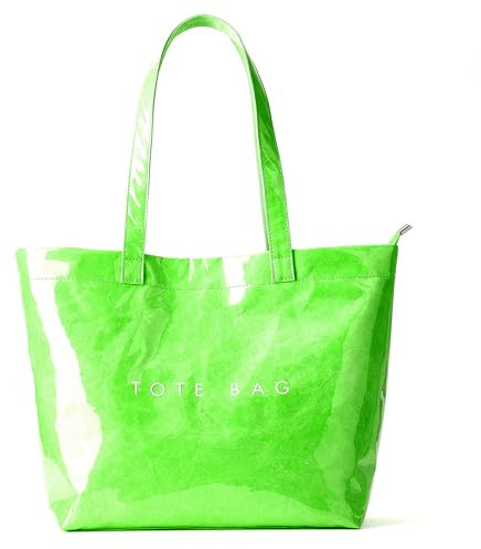 KALIDI Handtasche Damen Shopper Kraftpapier Tasche Tote Bag Klares PVC Große Schultertasche mit Reißverschluss für Strand,Arbeit,Einkauf，Schule