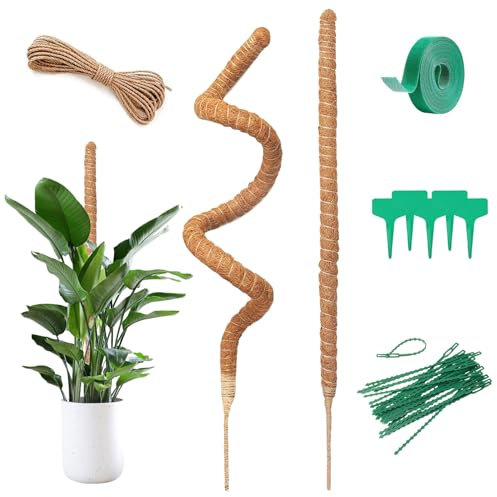 Spetsbst Monstera Lot de 2 tuteurs en coco Monstera - 120 cm - Bâton de mousse flexible avec accessoires - Pour plantes grimpantes en intérieur (120 cm)