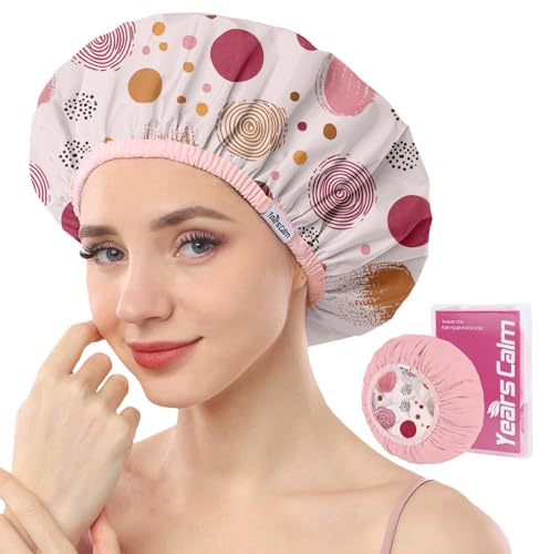 Years calm Gorros de ducha de lujo para mujer, reutilizables, impermeables, gorro de baño de doble capa con elástico ajustable para trenzas y cabello largo, cómodo y elegante, uso versátil (rosa)