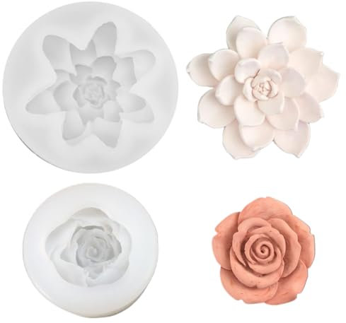MOLZINY 2 PCS Moule Bougie Silicone Fleur Moule Rose Moules en Silicone en Forme de Fleur 3D en Forme de Rose Silicone Bougie Verser Moules Moule Fleur 3D pour Aromathérapie, Cadeau Fait à la Main