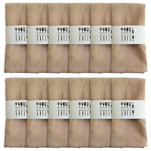 Stoffservietten Leinenservietten, 12er-Pack 40X40CM Hochwertige Baumwolle 100% Natur Stoff-servietten, Kitchen Stoffservietten Tischdekoration für Weihnachten, Edle Hochzeit, Geburtstag (Khaki)