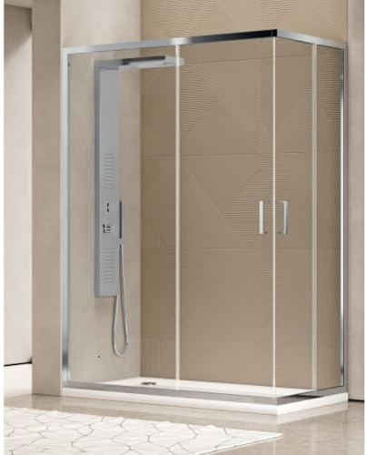Duschkabine 80 x 80 cm Ecköffnung Höhe 200 cm aus gehärtetem Kristallglas transparent Profil Chrom – Duschkabine