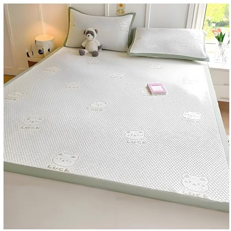 Kühlende Matratzenauflage, Kingsize, 3-teilig, Ultra Cold Tech-Gewebe, für Personen, die im Schlaf Schwitzen, in Blau, Rosa, Grün, Grau(Green,180x200cm)