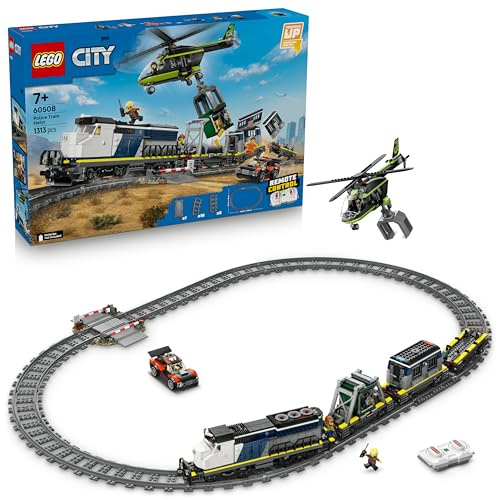 LEGO City Rapina al Treno della Polizia Giocattolo - Modellino di Treno Telecomandato con Binario Circolare, Elicottero, Auto da Rally e 6 Minifigure - Regalo STEM per Bambini da 7 Anni in su - 60508