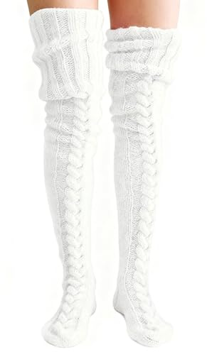 ZSRVAJ Thigh High Socks, White Long Socks for Girls Women, Classic Design Womens Leg Warmers, Fashion Winte Athletic Leg Warmer Socks for 80/90s Party Dance Ice Skating Accessories