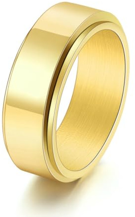 fycouyee Handverzierung 8MM breit drehbar glatt Boyfriend Ring Herrenschmuck
