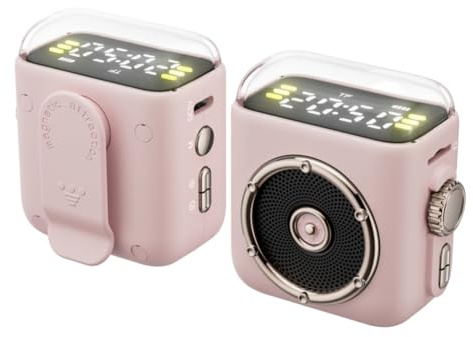 Koolenry Mini Enceinte Bluetooth MagnéTique avec Clip ArrièRe, Affichage de L'Heure, Son HiFi, BoîTe à Musique, Veilleuse sans, MP3, Appel Mains, Rose