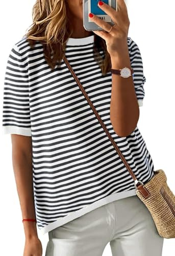 PASUDA Magliette Donna Estive Manica Corta T-Shirt Casual Girocollo a Righe Maglietta Elegante Comodi Larghe Maglia Donna Moda Basic Camicia Tee Tops