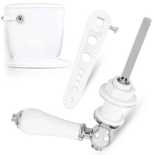 Oryzium Ceramic Toilet Flush Handle,Rust-Proof Toilet Handle Replacement Universal Fit Cistern Lever with Anti-Slip Grip,Chrome Plated Cistern Lever Replacement for Toilet Cistern Tank Handle