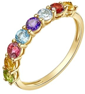 Ayoiow Ringe Frauen Gold 14 Karat Rund mit farbenfrohen Natursteinen, Verlobungsring Ring Damen für Sie Größe 58 (18.5)| 14K Gelbgold | Trendiger Modeschmuck für Halloween