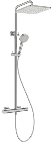 Ideal Standard Ceratherm T25 N Duschsystem, Wassersparende Brause mit variablen Strahlarten, eckige Kopfbrause, Verbrühschutz, Thermostatfunktion und verstellbarer Höhe – Chrom