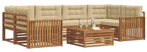 vidaXL Outdoor-Sofagarnitur mit Kissen 8 pcs Natur und Beige, Gartenmöbel, modernes Outdoor-Sofa, strapazierfähiges Set, Terrassen-Lounge und Sitzgruppe