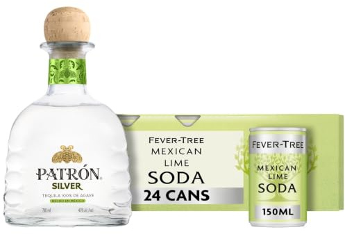 PATRON Silver Premium Tequila Margarita Cocktail Kit, 40% vol, 70cl | Easy-to-Serve Mixer Kit with PATRON Tequila (700ml) + Fever-Tree Mexican Lime Soda (6x150ml, Pack of 4, Total 24 Cans)